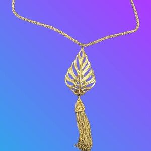 Kendra Scott Keller Necklace Gold Plated Leaf Long Tassel EUC